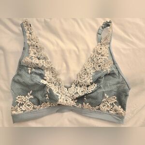 Elegant Lace Bralette in Blue and Cream